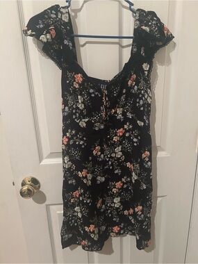 GAP Black Floral Sundress with Pink and White Flowers